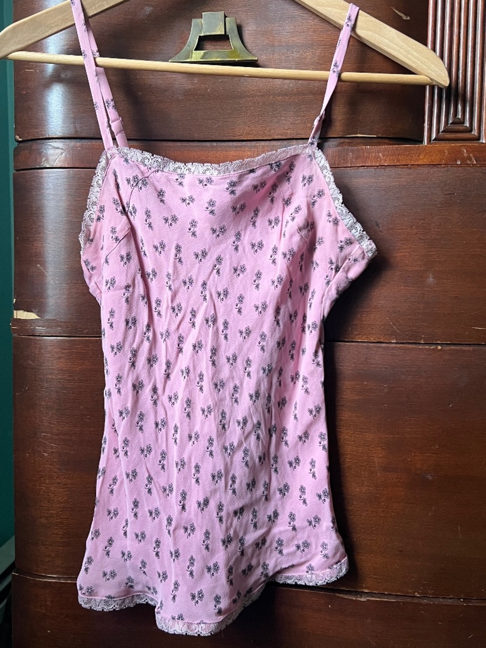 Gap vintage cami tank with spaghetti straps pink with black flowers